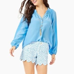 Scalloped Shorts. Blue and White Polka Dot Buttercup Pattern Lilly Pulitzer